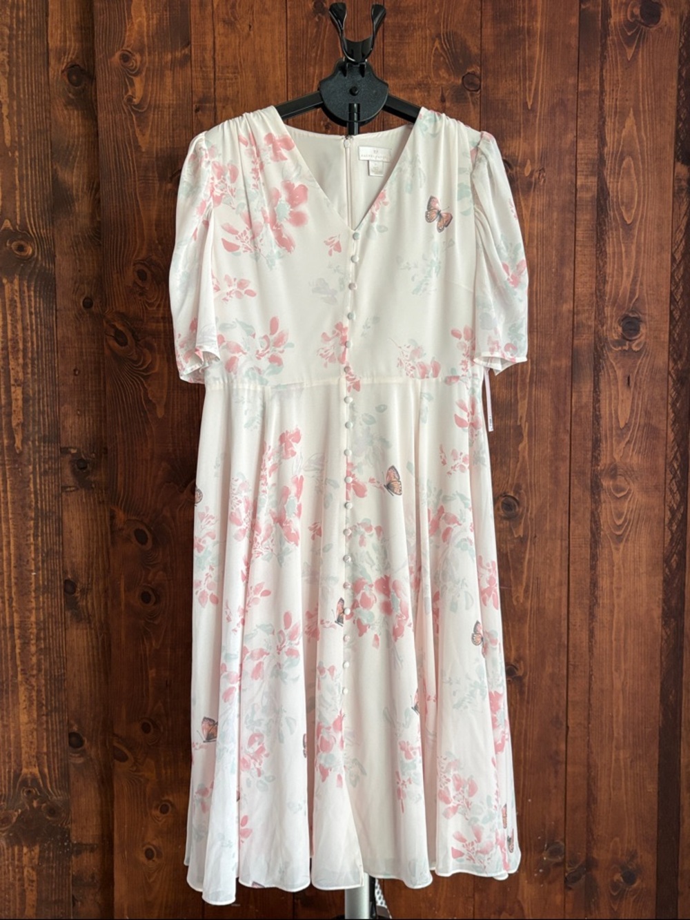 Rachel Parcell Cream Dress with Pink Floral & Butterfly Print